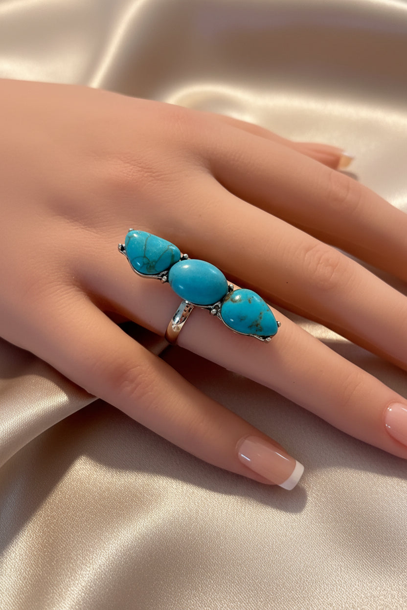Sleeping Beauty Adjustable Turquoise 3-stone Ring - Size 7.5