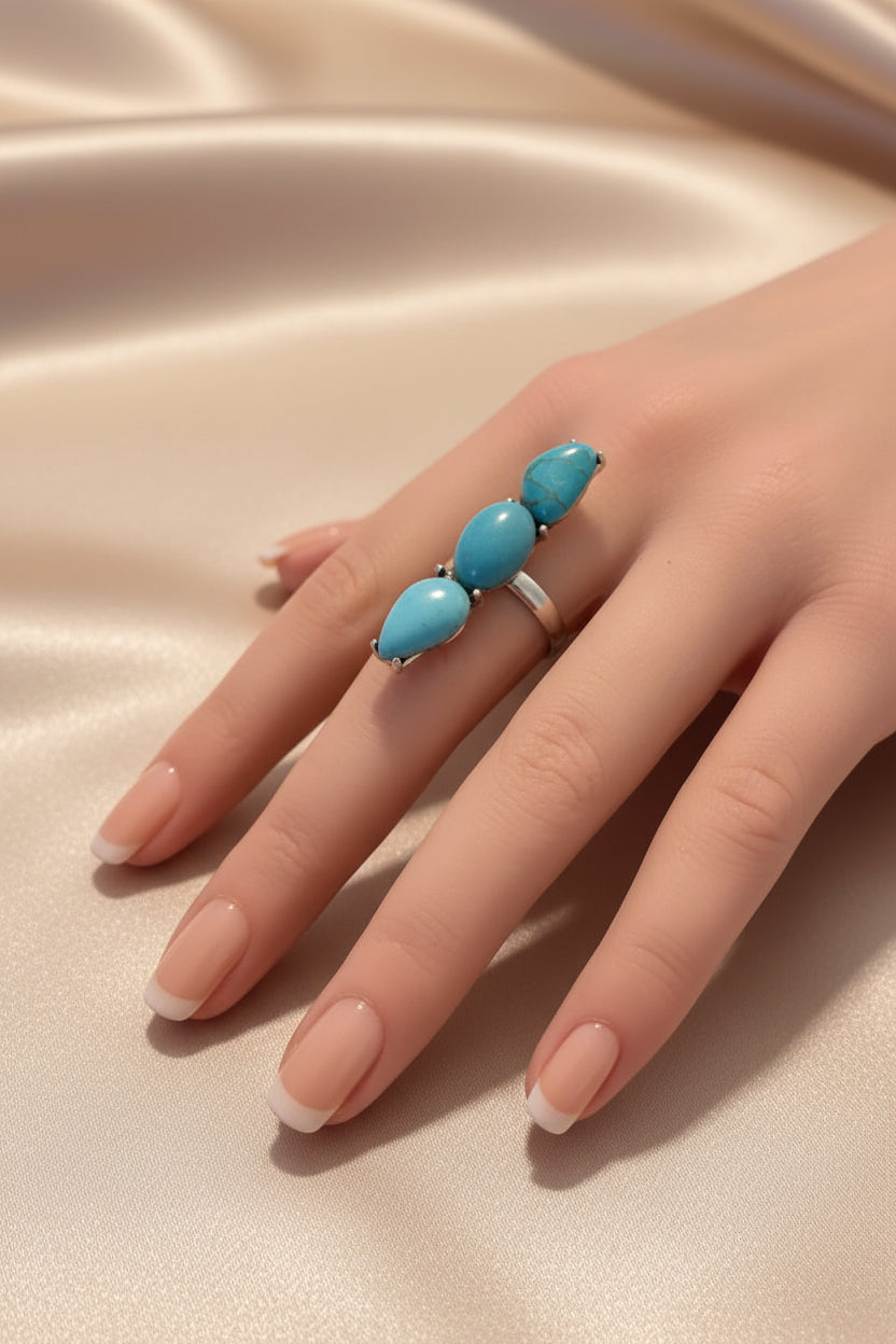 Sleeping Beauty Adjustable Turquoise 3-stone Ring - Size 7.5