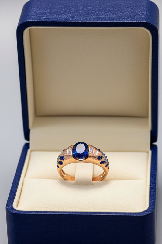 Ring - Vintage Style - Blue Tanzanite Cabochon - Art Nouveau