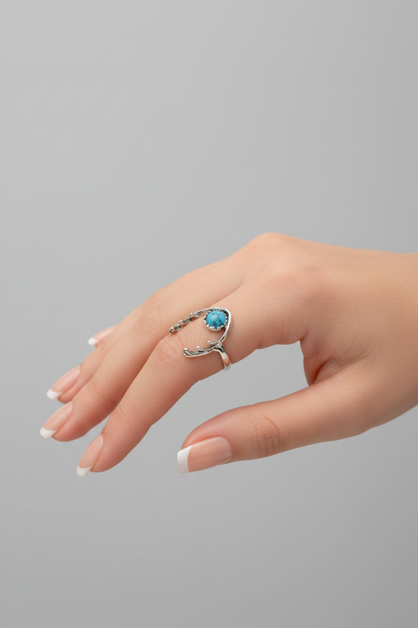 Ring - Blue Turquoise - Delicate Antlers