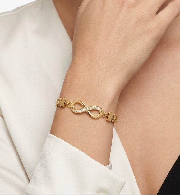 Bracelet - Elegant - Gold-Tone - Infinity Symbol with Rhinestones - Mesh