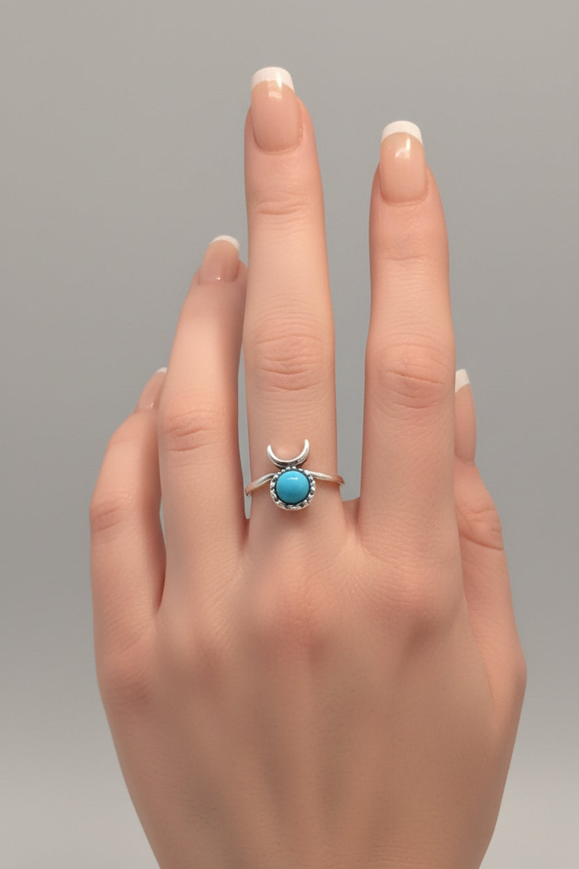 Ring - Blue Turquoise - Silver Tone Southwestern Style
