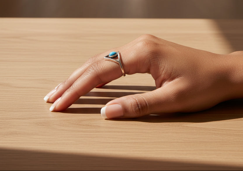 Ring - Sterling Silver - Blue Turquoise - Triangle Design - Size 5