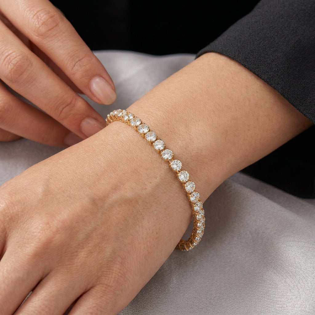 Bracelet - Stretch - Gold Tone - Rhinestone - Tennis