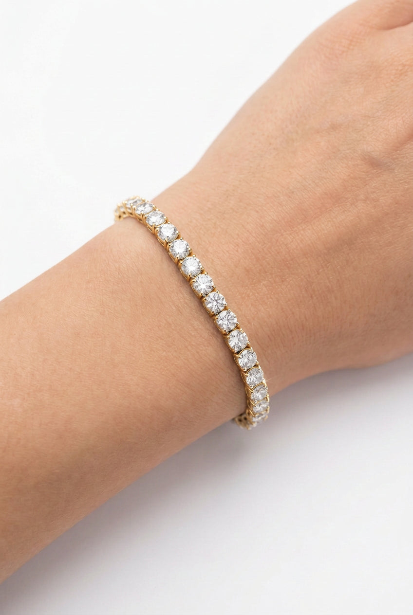 Bracelet - Stretch - Gold Tone - Rhinestone - Tennis
