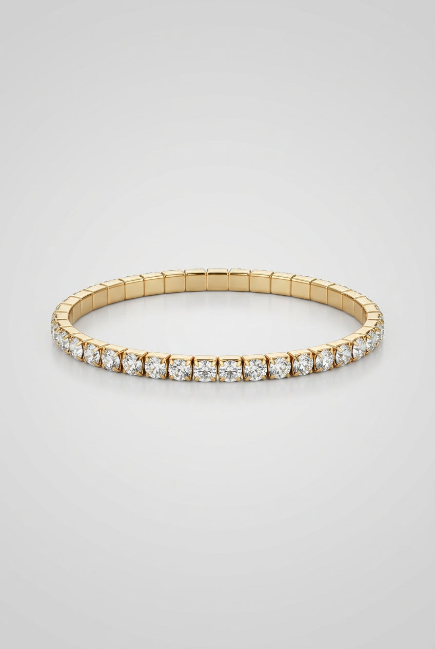 Bracelet - Stretch - Gold Tone - Rhinestone - Tennis