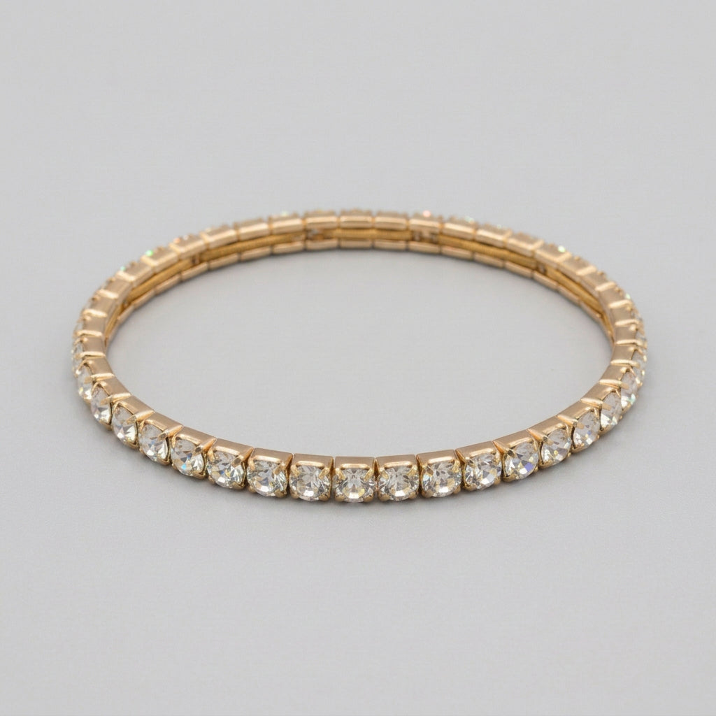 Bracelet - Stretch - Gold Tone - Rhinestone - Tennis