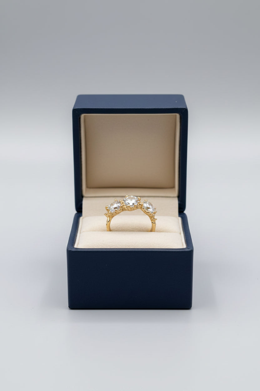 Ring - Gold Tone - Three Shimmering Iridescent Stones