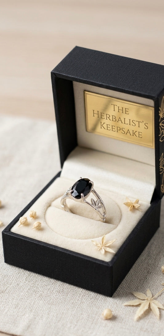 Ring - Sterling Silver Nature Inspired Design with Oval Cut Black Onyx - Size 8.5