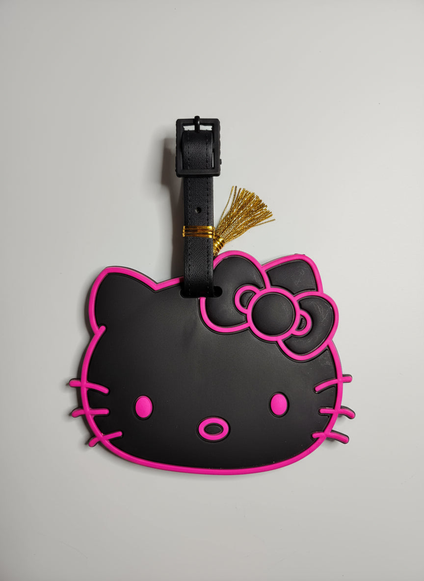 Luggage Identification Tag - Hello Kitty Face - Black with Pink