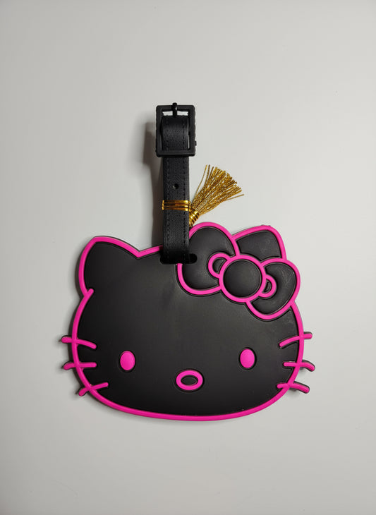 Luggage Identification Tag - Hello Kitty Face - Black with Pink