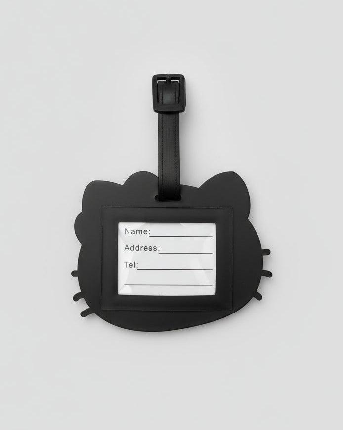 Luggage Identification Tag - Hello Kitty Face - Black with Pink