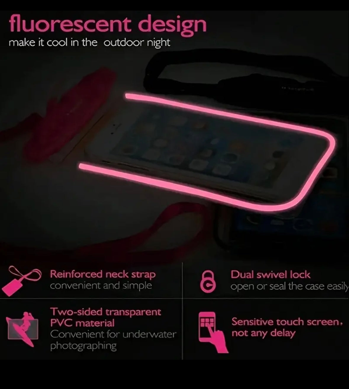 Luminous Waterproof Phone Pouch with Lanyard