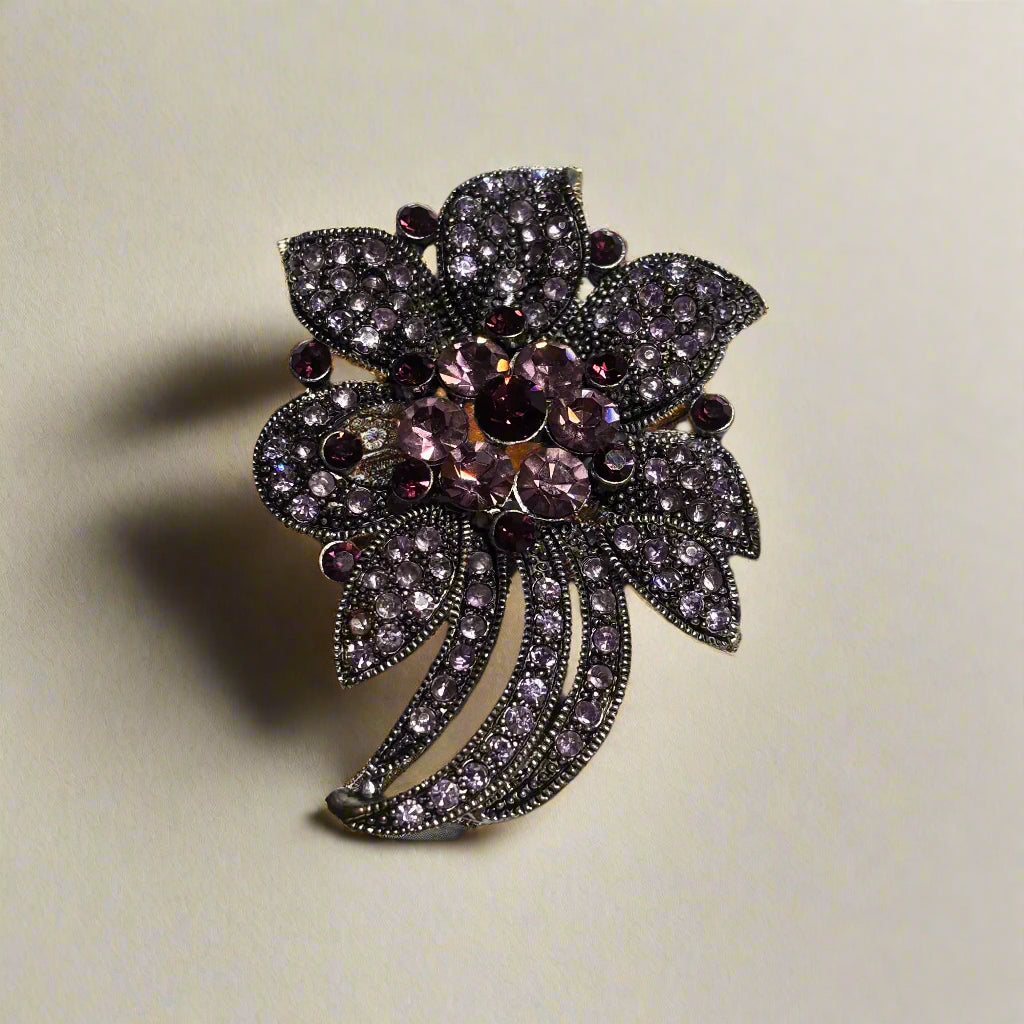 Brooch - Hues of Purple in a Crystal Bouquet