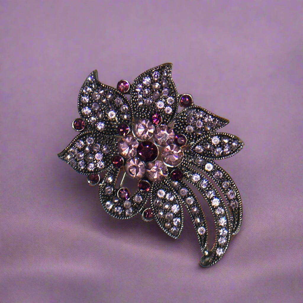 Brooch - Hues of Purple in a Crystal Bouquet