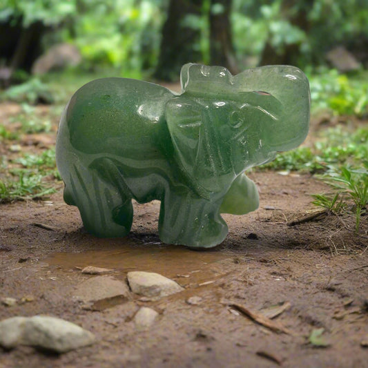 Hand Carved Elephant Figure Green Aventurine