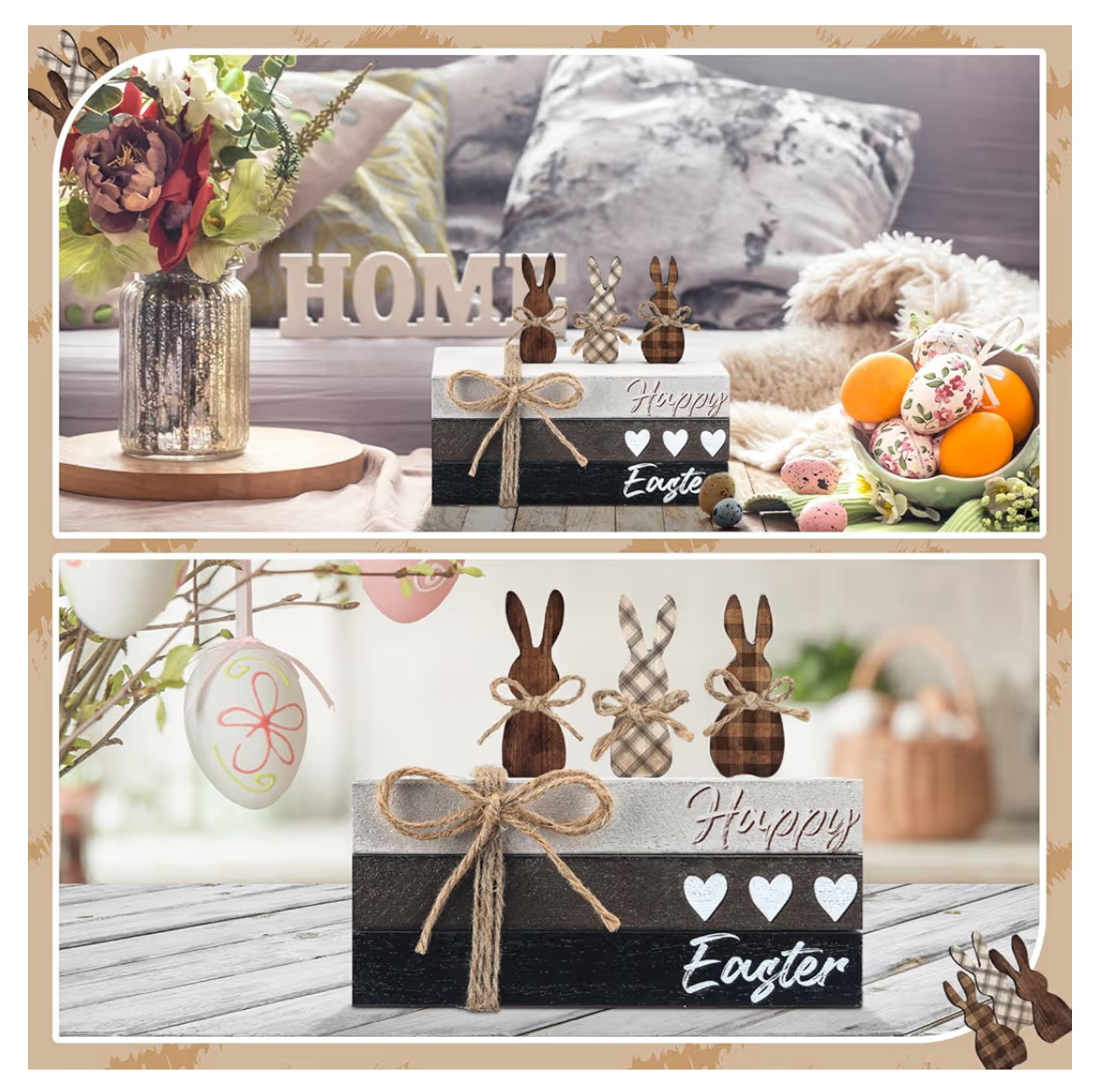Home Decor - Happy Easter Tiered Tray with Bunnies - Burbel