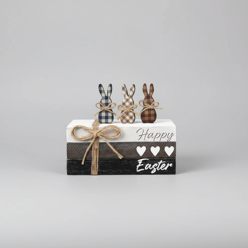 Home Decor - Happy Easter Tiered Tray with Bunnies - Burbel