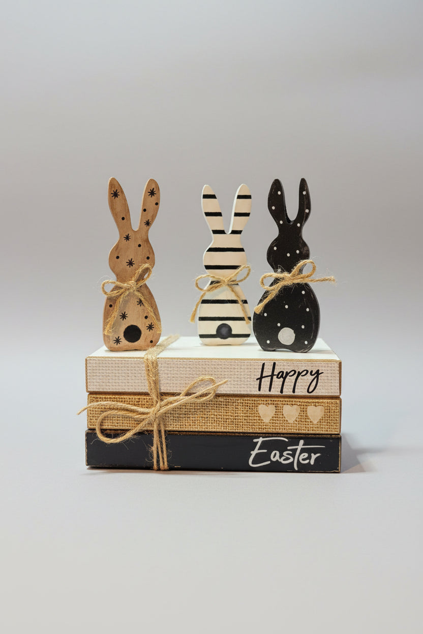 Home Decor - Happy Easter Tiered Tray with Bunnies - Burbel