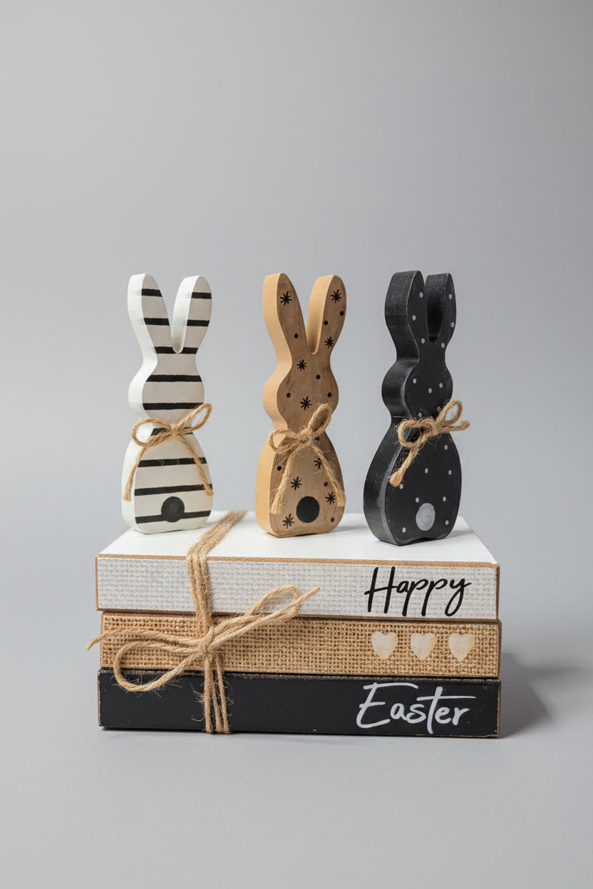 Home Decor - Happy Easter Tiered Tray with Bunnies - Burbel
