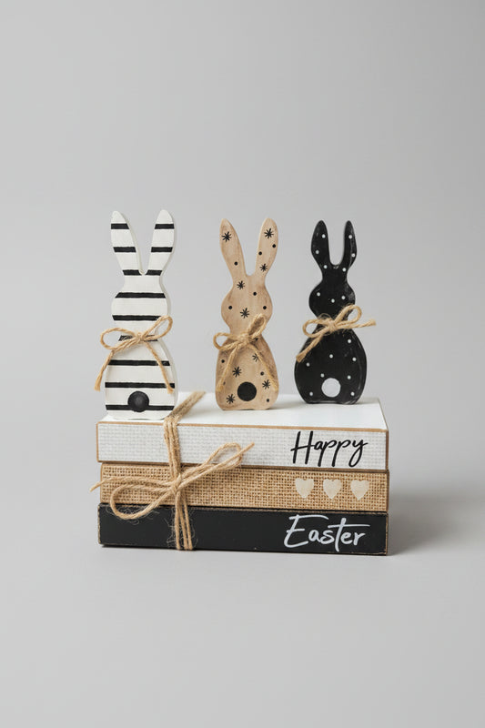 Home Decor - Happy Easter Tiered Tray with Bunnies - Burbel