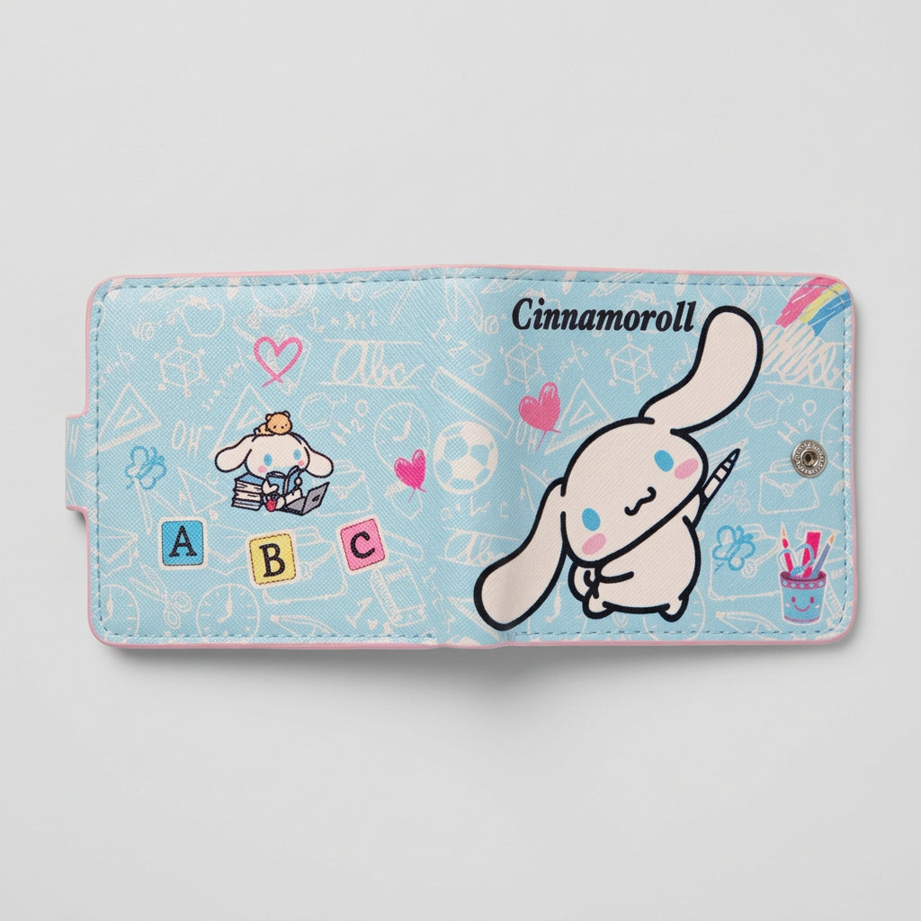 Wallet - Sanrio - Cinnamoroll - Light Blue with Faux Pink Leather Interior - Snap Closure
