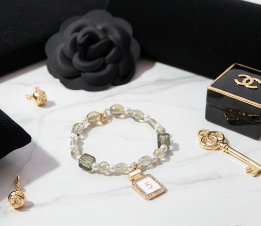 Bracelet - Chanel Inspired - Smokey Topaz with Iridescent Faux Pearls - 7"