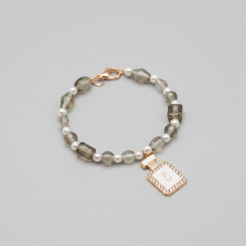 Bracelet - Chanel Inspired - Smokey Topaz with Iridescent Faux Pearls - 7"