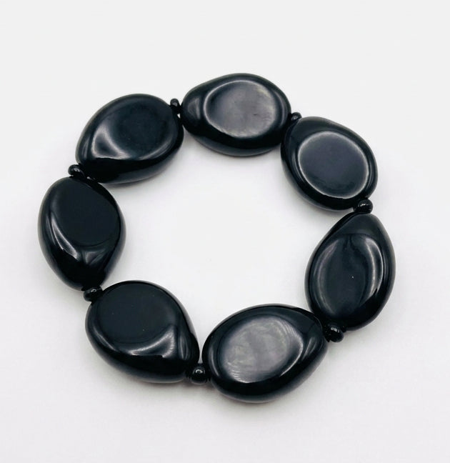Bracelets - Vintage - Retro - 1980's - Set of 3 - Black Enamel  & Acrylic Beads