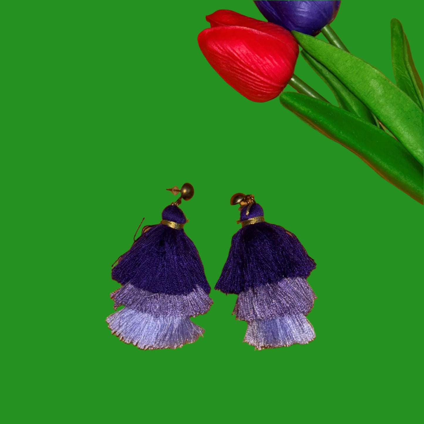 Earrings - Retro - Purple Triple Layer Tassel