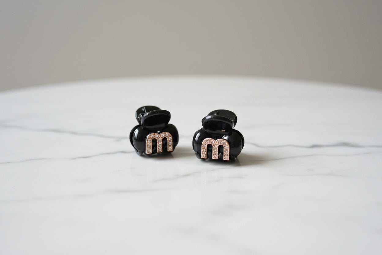 Hair Claw -  Choose Brown or Black with a Rhinestone "m" - Set of Two