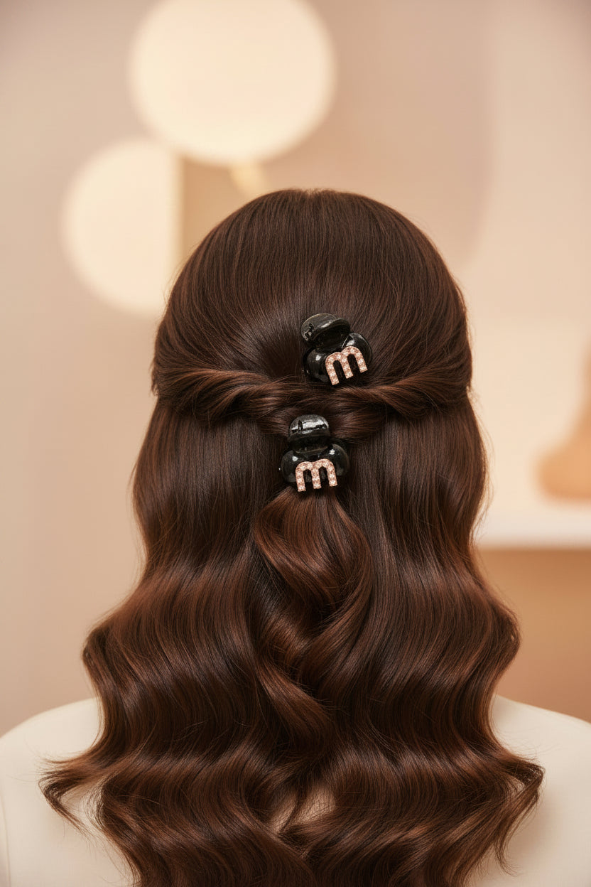 Hair Claw -  Choose Brown or Black with a Rhinestone "m" - Set of Two