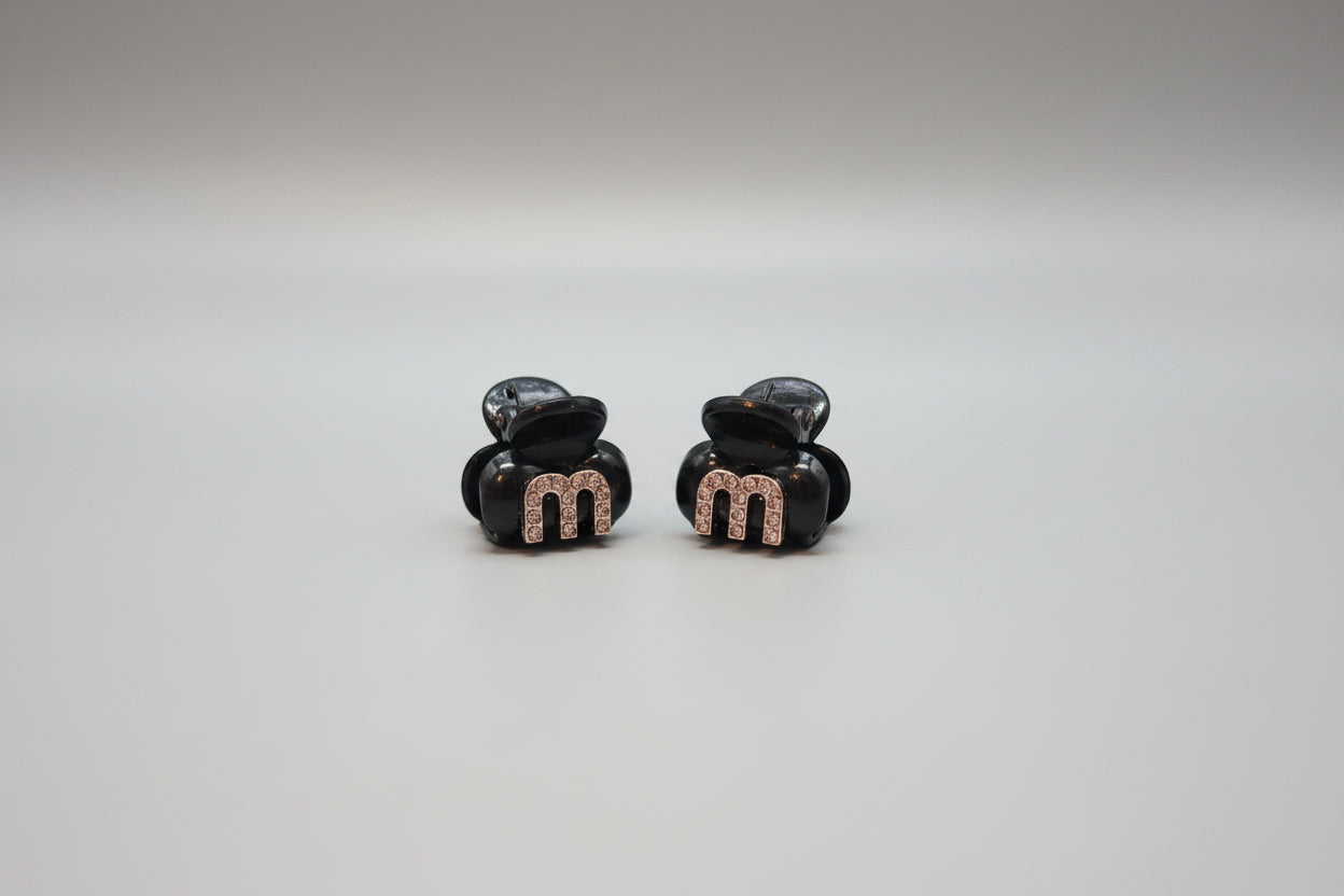 Hair Claw -  Choose Brown or Black with a Rhinestone "m" - Set of Two