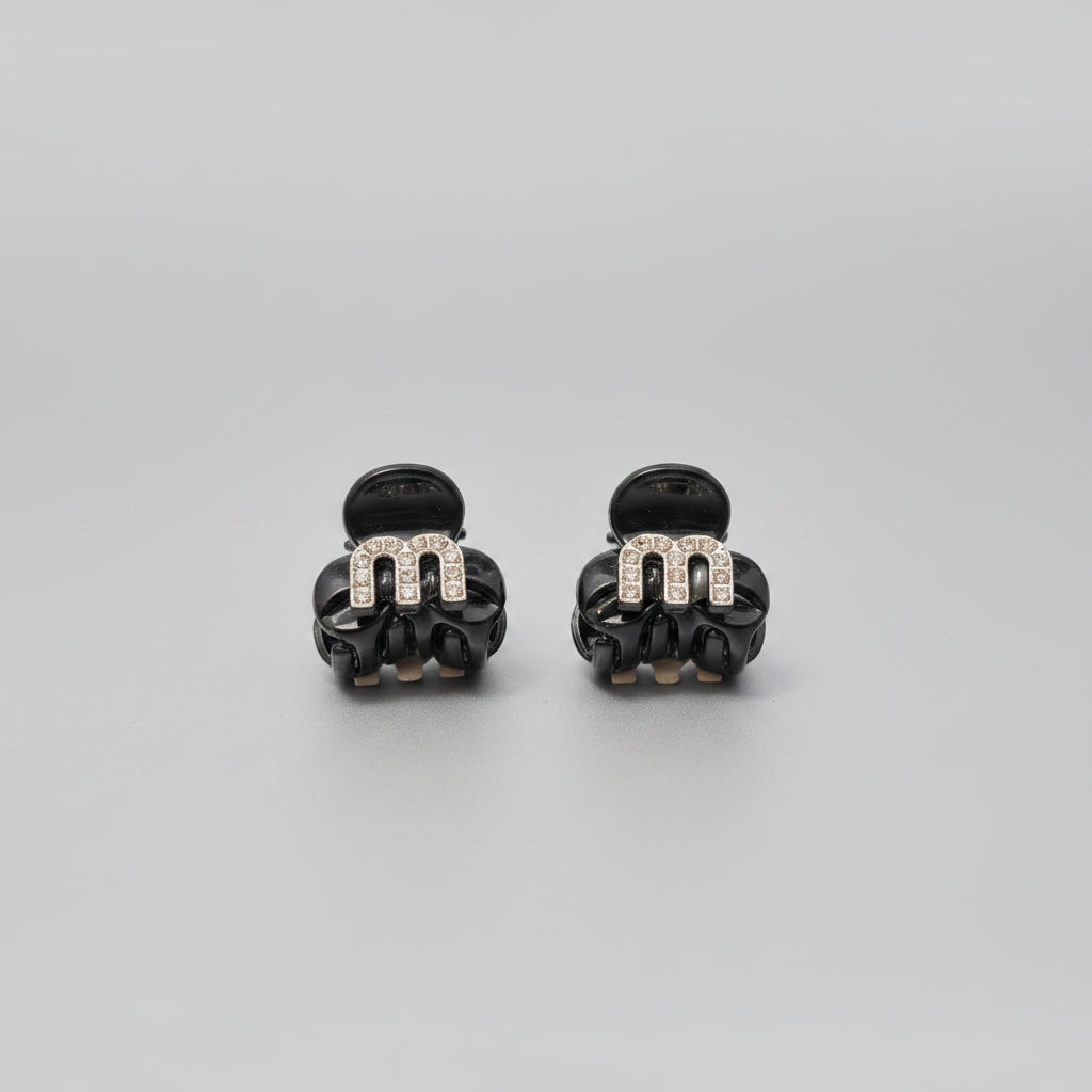 Hair Claw -  Choose Brown or Black with a Rhinestone "m" - Set of Two