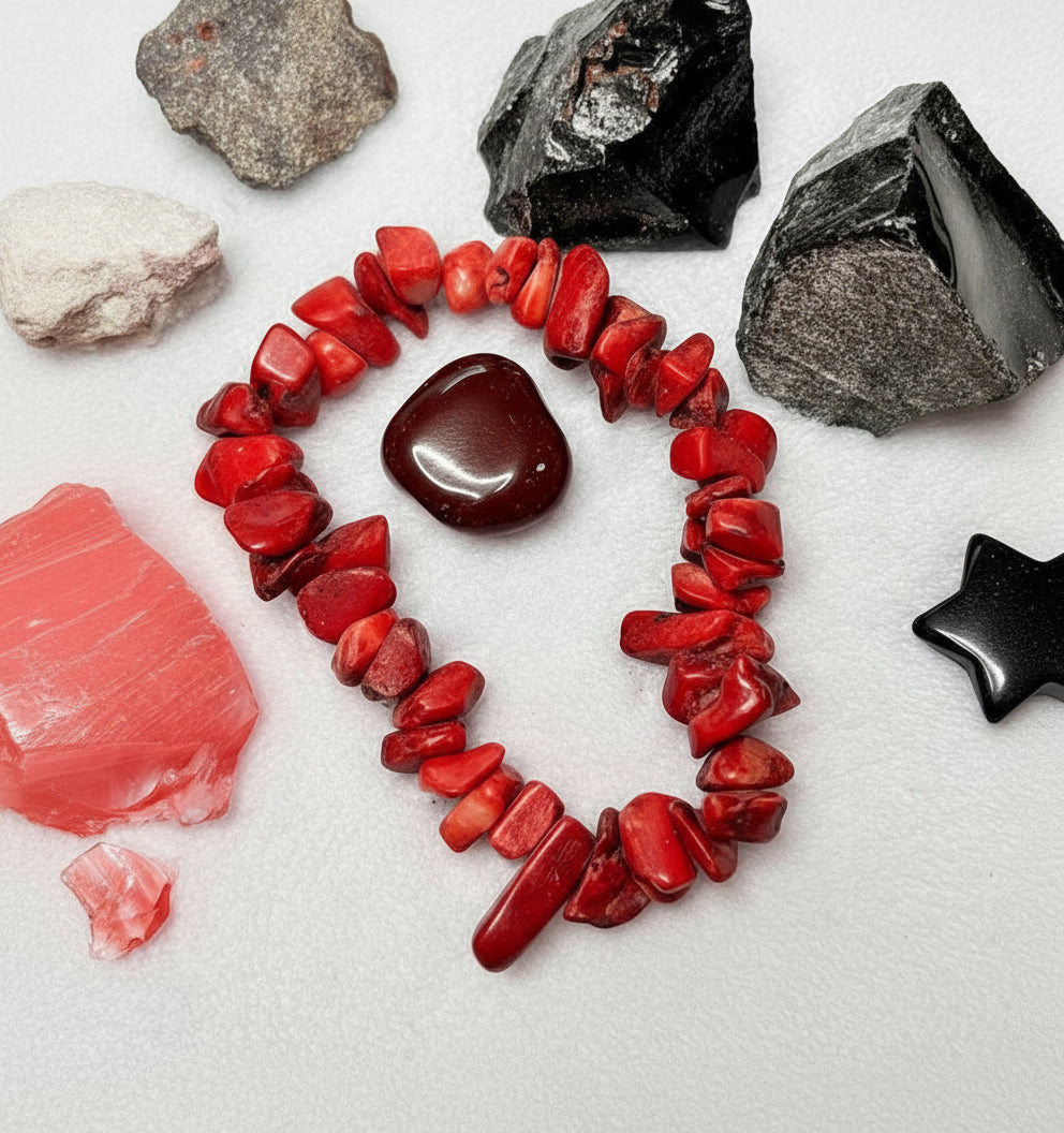 Handmade - Natural Coral Beaded Stretch Bracelet