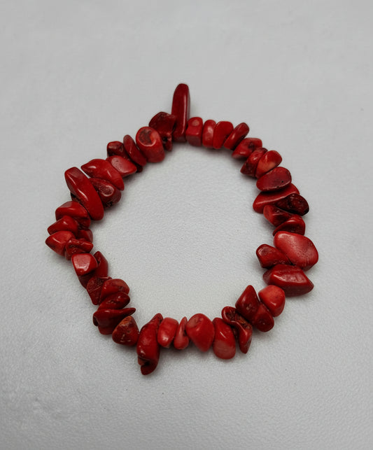 Handmade - Natural Coral Beaded Stretch Bracelet
