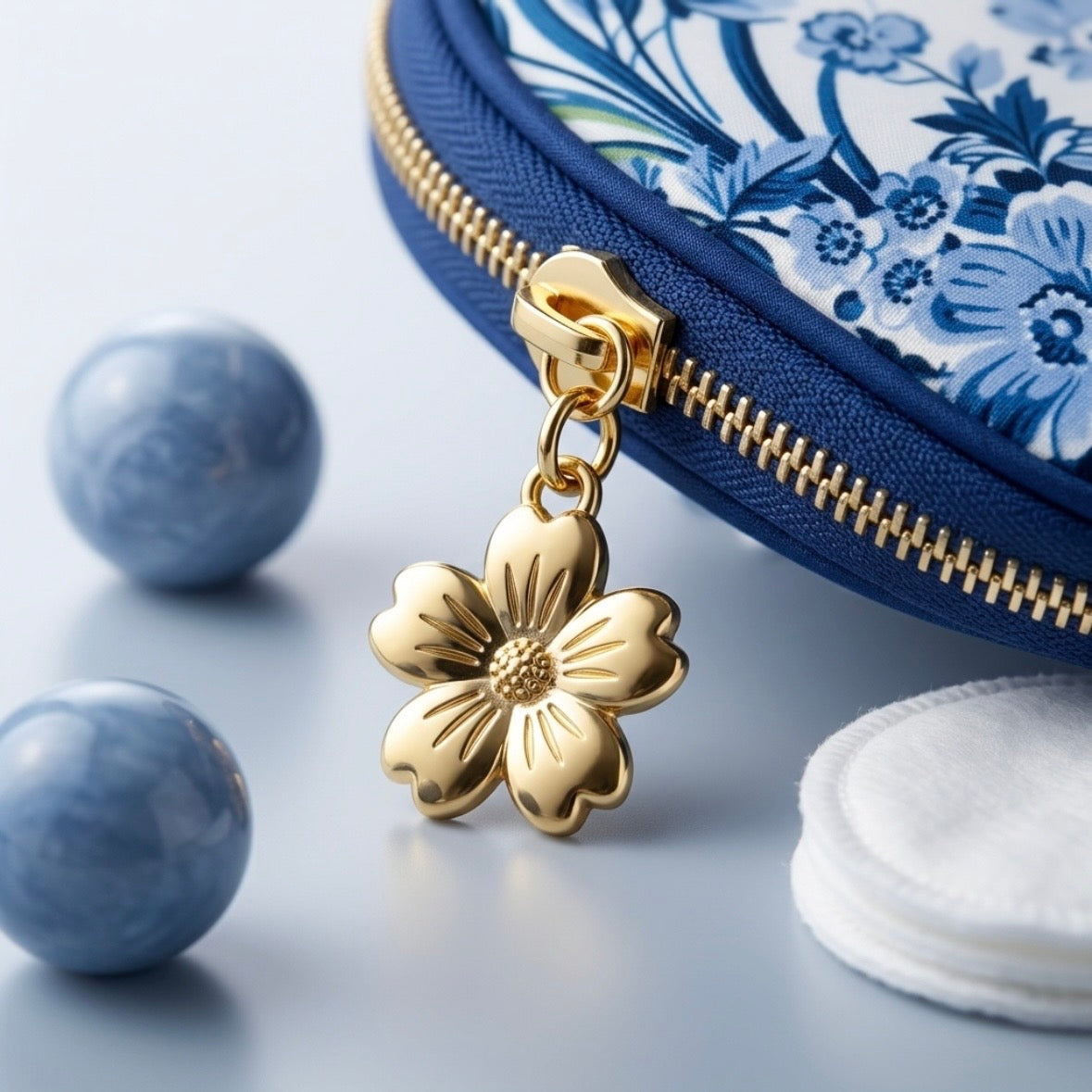 Cosmetic Bag - Estee Lauder - Blue Floral & Songbird - Chinese Inspired