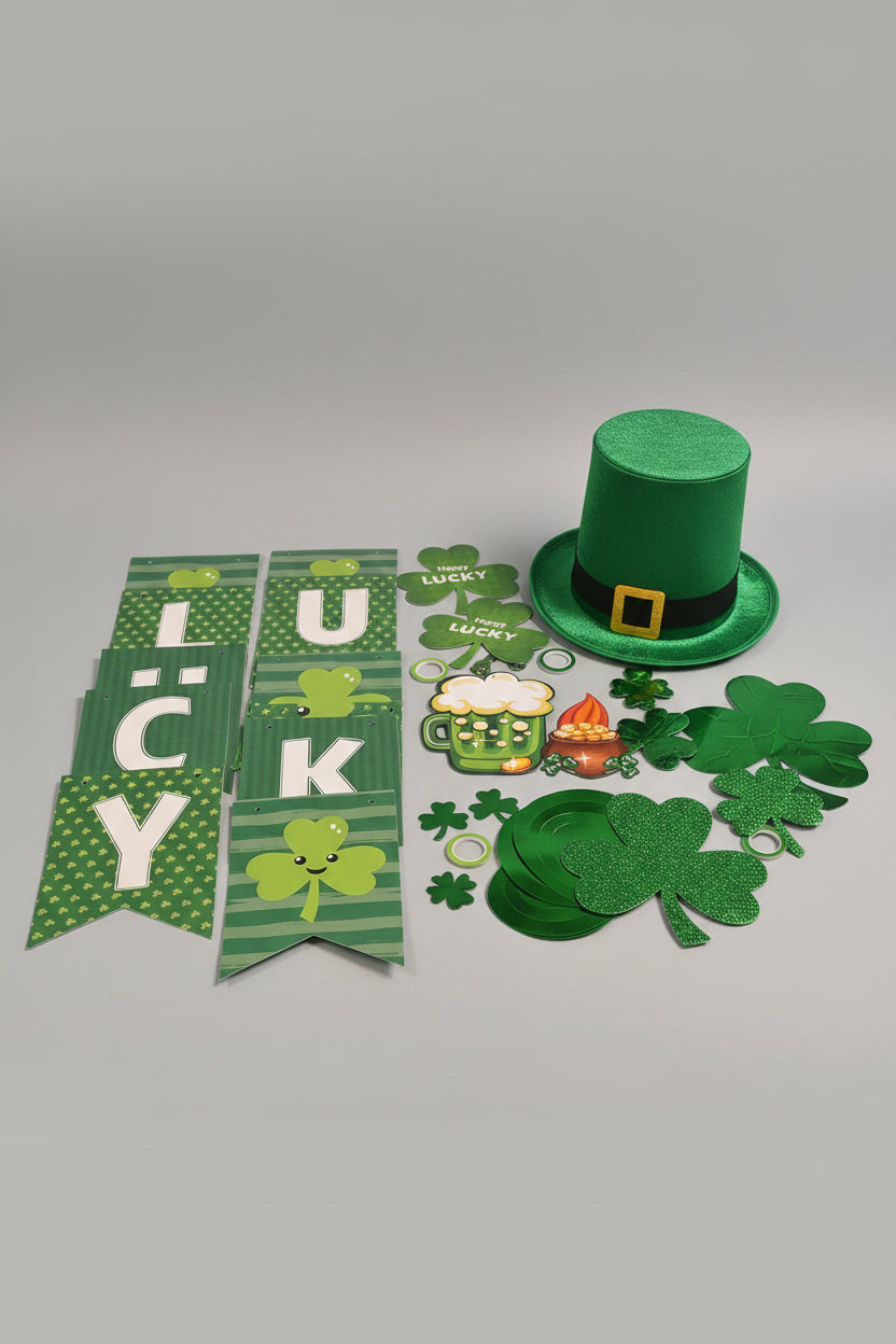 Decorations - Deluxe St Patrick's Day Green Shamrock Lucky Banner Clover Set