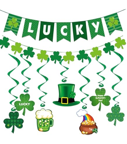 Decorations - Deluxe St Patrick's Day Green Shamrock Lucky Banner Clover Set