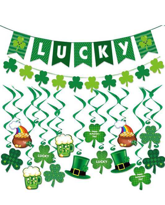 Decorations - Deluxe St Patrick's Day Green Shamrock Lucky Banner Clover Set