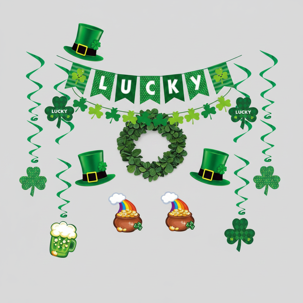 Decorations - Deluxe St Patrick's Day Green Shamrock Lucky Banner Clover Set