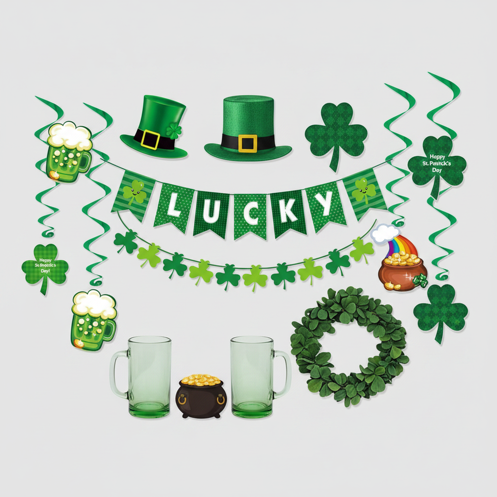 Decorations - Deluxe St Patrick's Day Green Shamrock Lucky Banner Clover Set