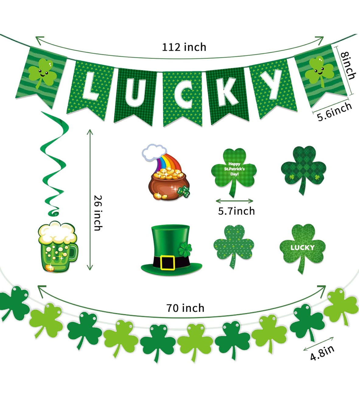 Decorations - Deluxe St Patrick's Day Green Shamrock Lucky Banner Clover Set
