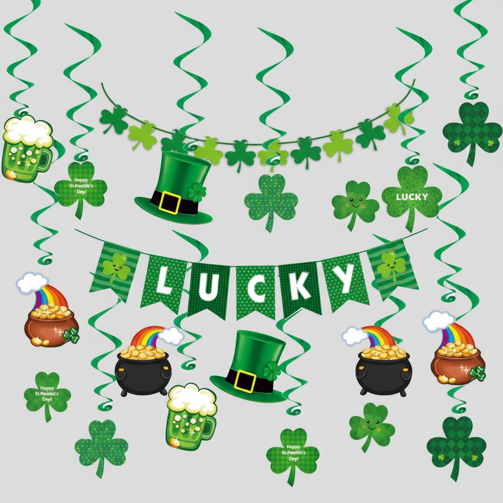 Decorations - Deluxe St Patrick's Day Green Shamrock Lucky Banner Clover Set