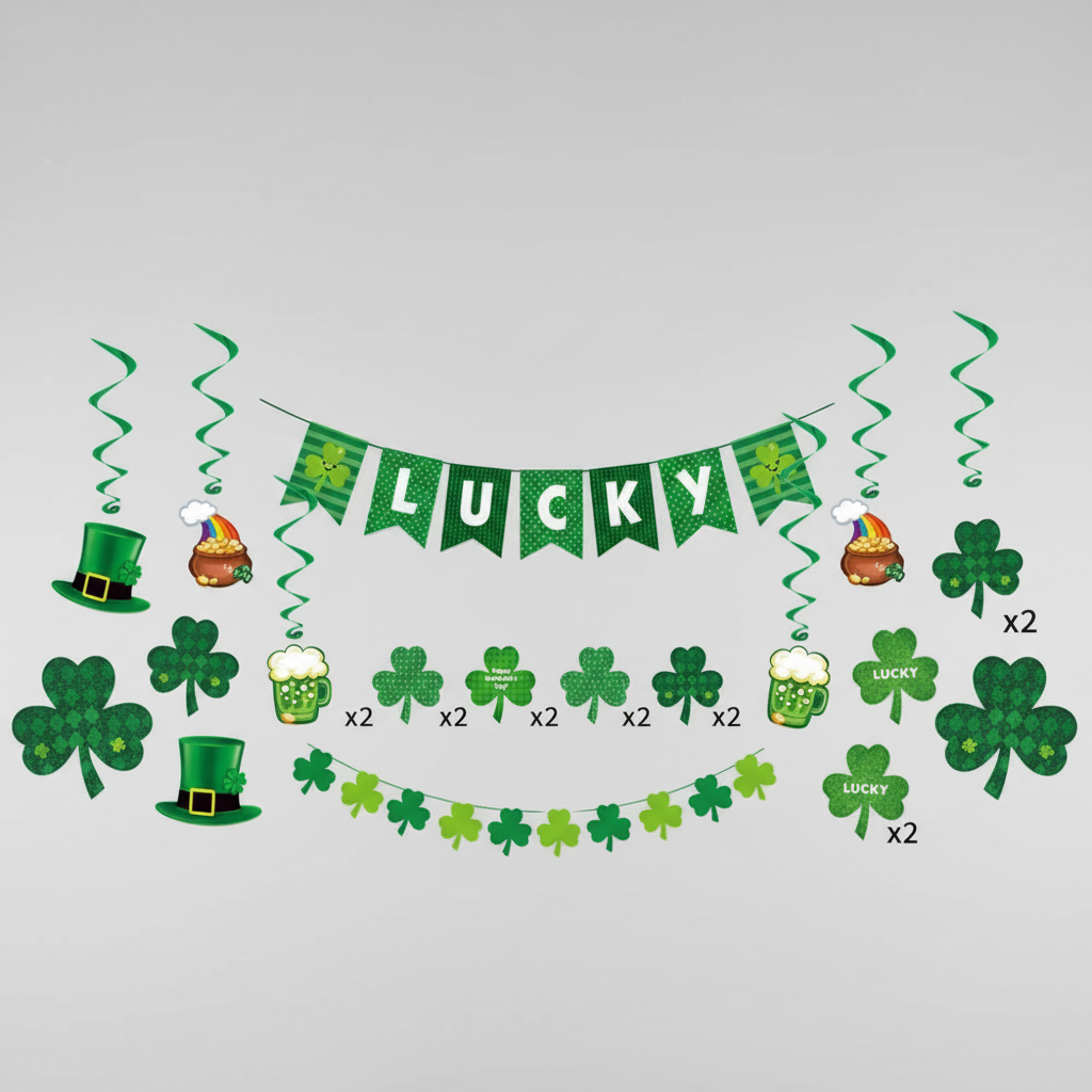 Decorations - Deluxe St Patrick's Day Green Shamrock Lucky Banner Clover Set