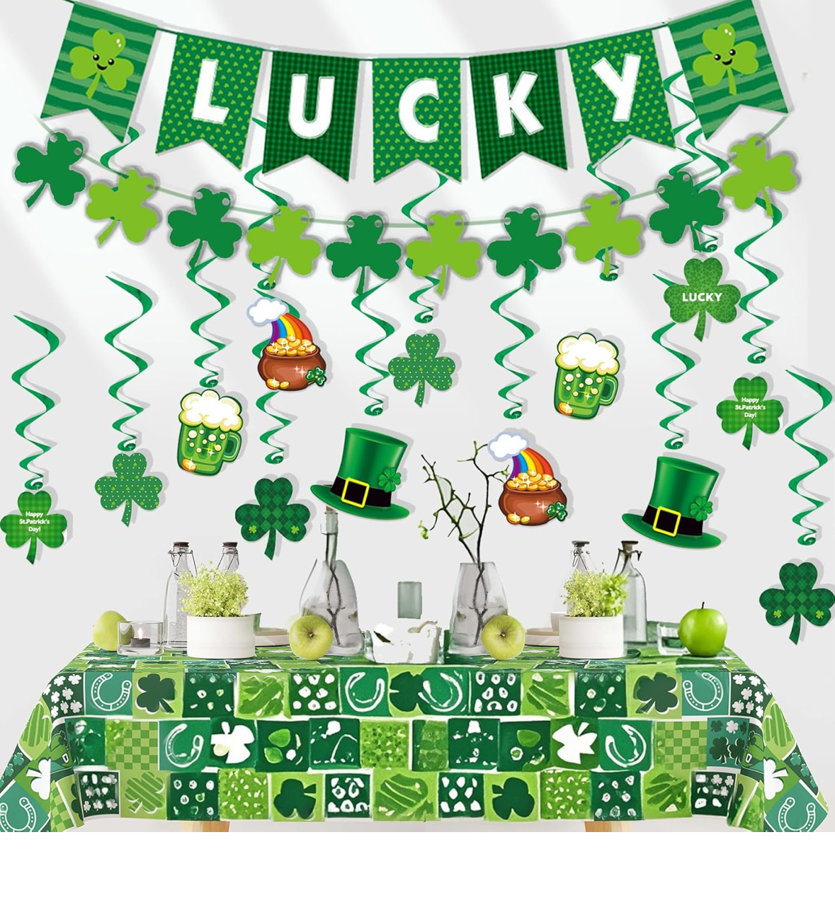 Decorations - Deluxe St Patrick's Day Green Shamrock Lucky Banner Clover Set