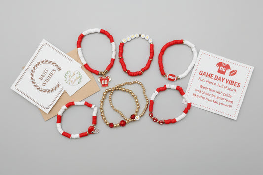Bracelets - Stackable Red and White Game Day - Set of Seven