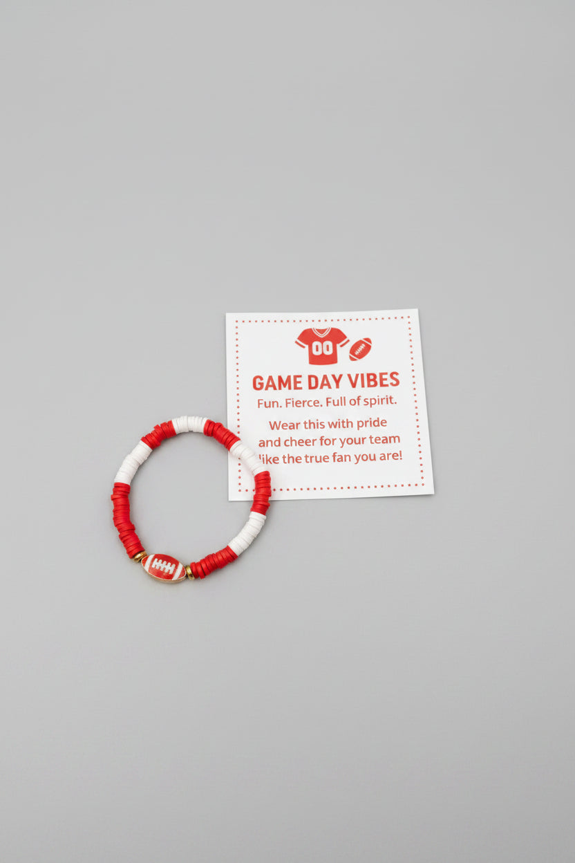 Bracelets - Stackable Red and White Game Day - Set of Seven