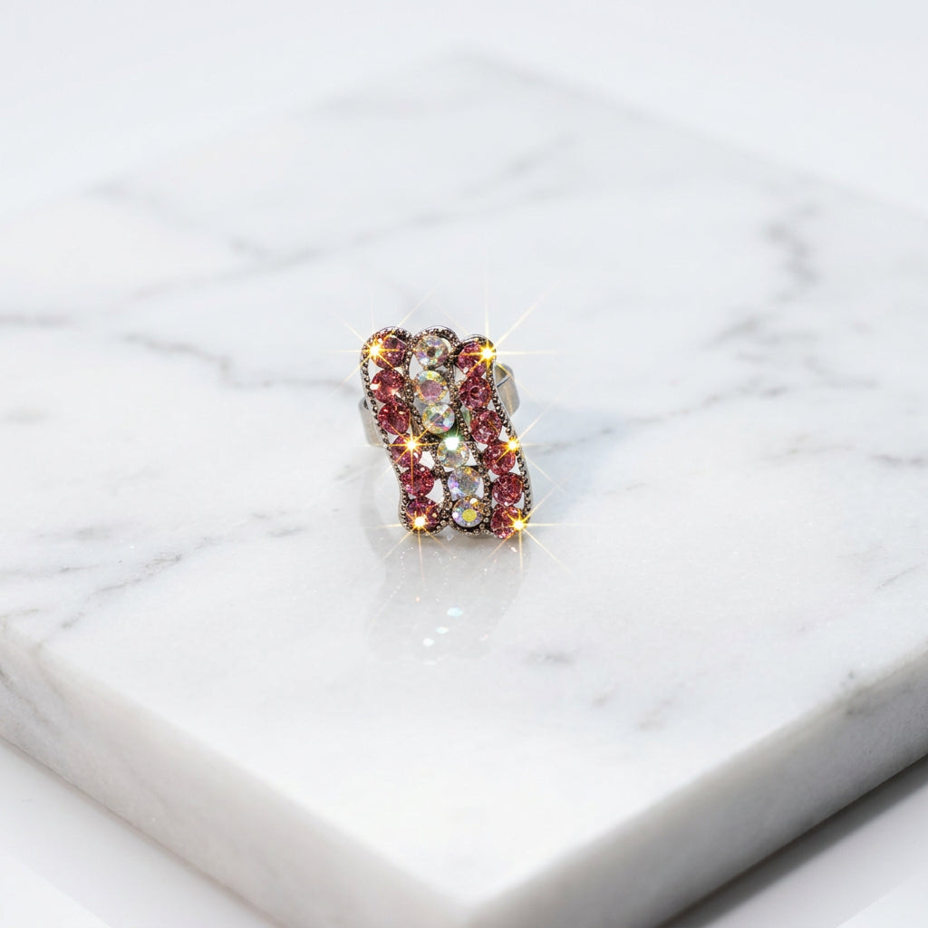 Rings - Paparazzi - "Pampered Pattern" Pink & Clear Rhinestones - Adjustable Size