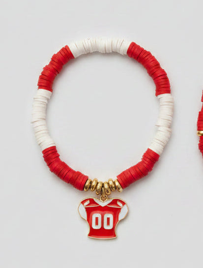 Bracelets - Stackable Red and White Game Day - Set of Seven